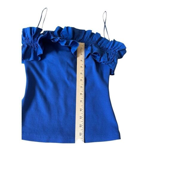 Anthropologie Maeve Poplin Ruffle Top strapless size M Blue - Picture 7 of 10